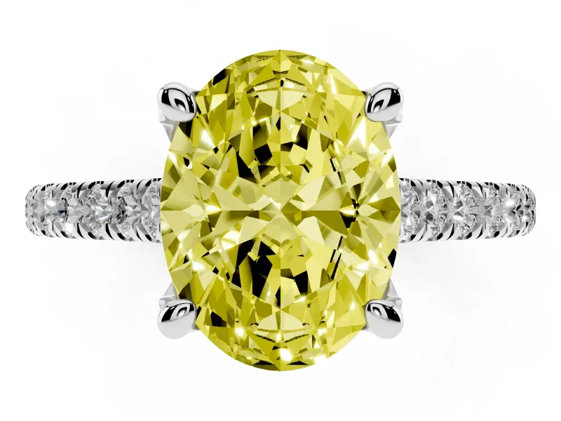 Oval Hidden Halo Pave Engagement Ring Setting for a Fancy Yellow Lab-Grown Diamond | Claw Prongs | Platinum