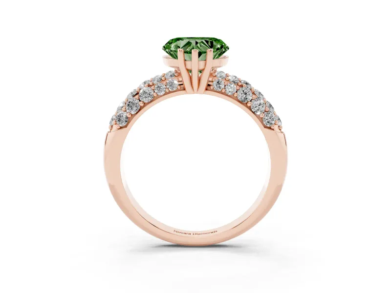 Heart-Shaped Multi Row Pave Engagement Ring Setting for a Fancy Green Lab-Grown Diamond | Rose Gold