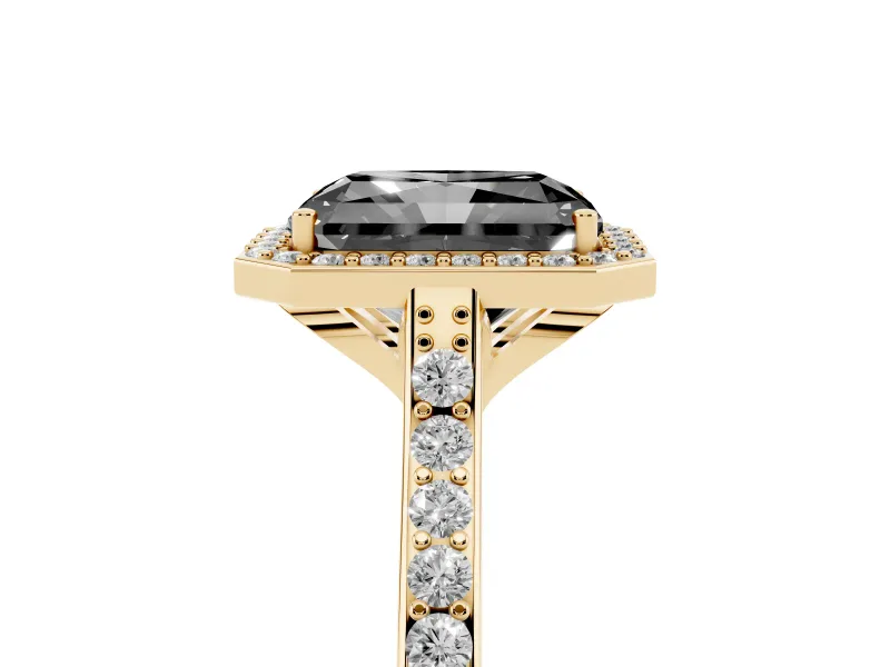 Radiant Cut Pavé Halo Engagement Ring Setting for a Black Center | Yellow Gold
