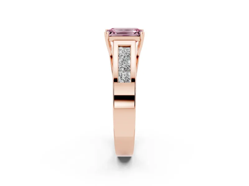 Emerald Cut Channel-Set Engagement Ring Setting for a Fancy Pink Lab-Grown Diamond | Rose Gold