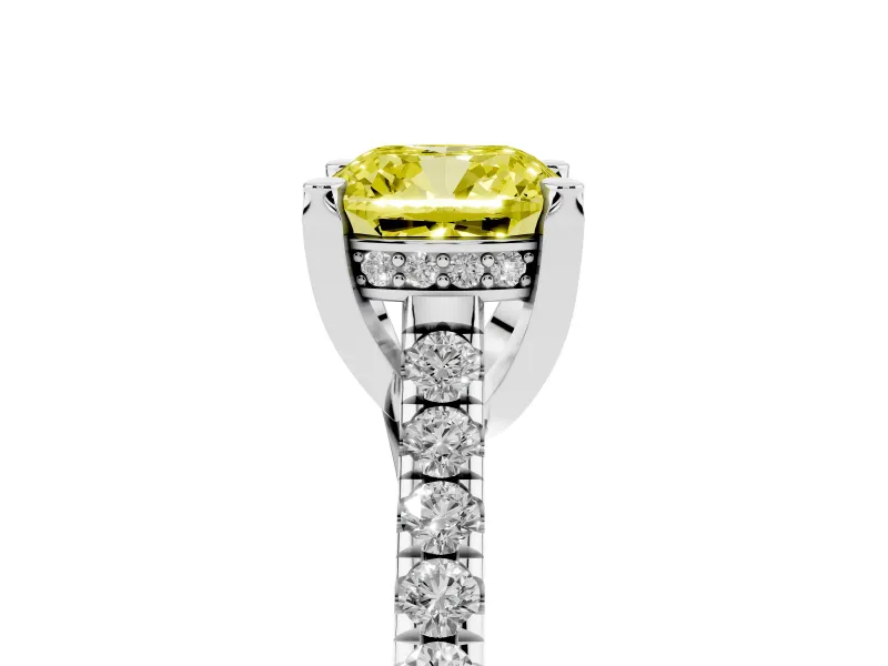 Cushion Cut Hidden Halo Engagement Ring Setting for a Fancy Yellow Lab-Grown Diamond | Claw Prongs | Sterling Silver