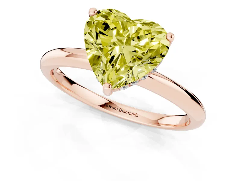 Heart-Shaped Hidden Halo Engagement Ring Setting for a Fancy Yellow Lab-Grown Diamond | Plain Band | Rose Gold