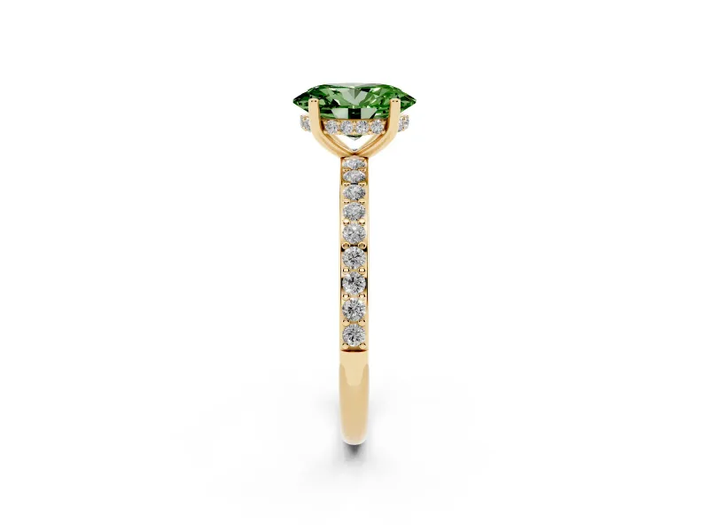 Oval Hidden Halo Engagement Ring Setting for a Fancy Green Lab-Grown Diamond | Yellow Gold