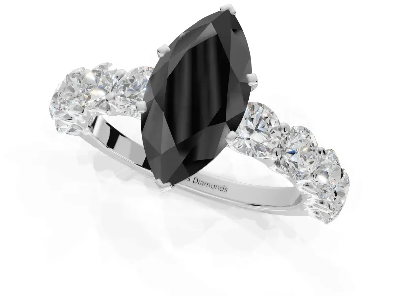 Marquise Side Stone Engagement Ring Setting for a Black Center | Scalloped Prong Accents | Platinum