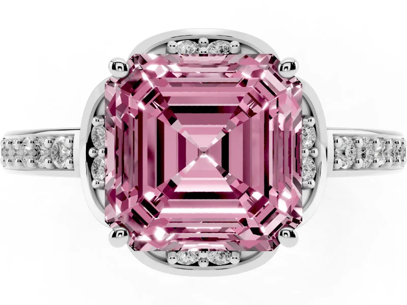 Asscher Cut Floral Pavé Engagement Ring Setting for a Fancy Pink Lab-Grown Diamond | Platinum
