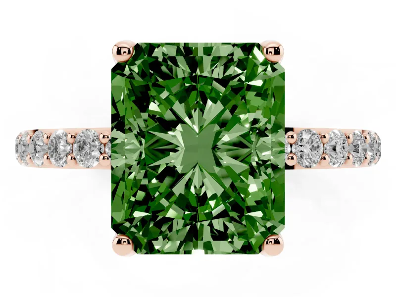 Radiant Cut Pave Engagement Ring Setting for a Fancy Green Lab-Grown Diamond | Slim Band | Rose Gold