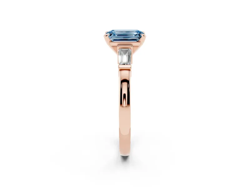 Emerald Cut Three-Stone Engagement Ring Setting for a Fancy Blue Lab-Grown Diamond | Tapered Baguettes | Rose Gold