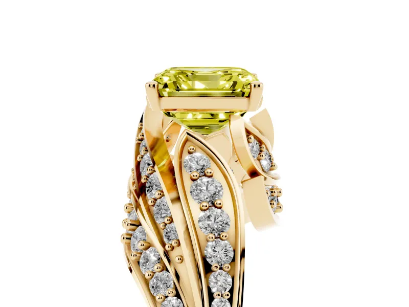 Asscher Cut Bypass Pavé Engagement Ring Setting for a Fancy Yellow Lab-Grown Diamond | Graduated Pavé | Yellow Gold