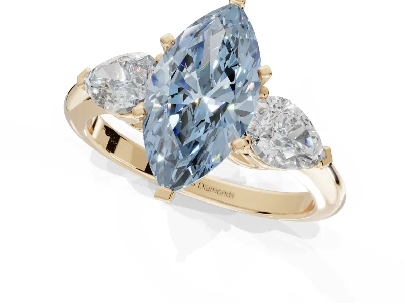 Marquise 3-Stone Engagement Ring Setting for a Fancy Blue Lab-Grown Diamond | Yellow Gold