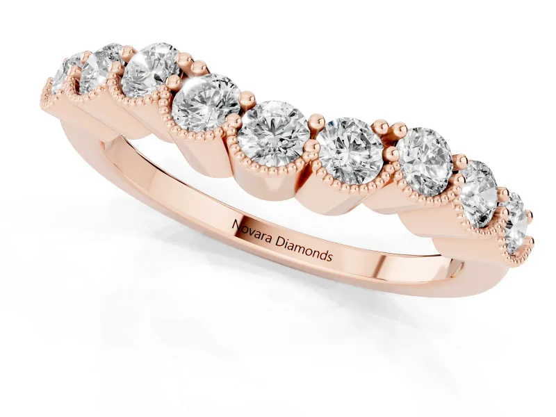 Round Diamond Bezel Half Eternity Band Set in Rose gold with Plain Lower Shank