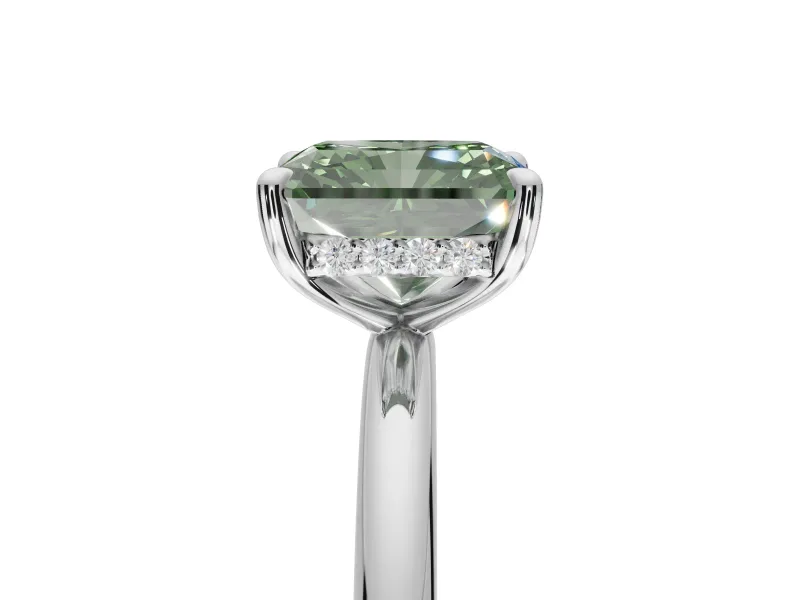 Radiant Cut Hidden Halo Ring Setting for a Fancy Green Lab-Grown Diamond | Sterling Silver