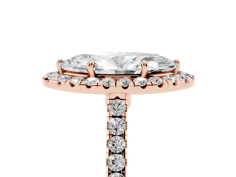 Marquise Halo Engagement Ring Setting | Pave Shoulders | Rose Gold