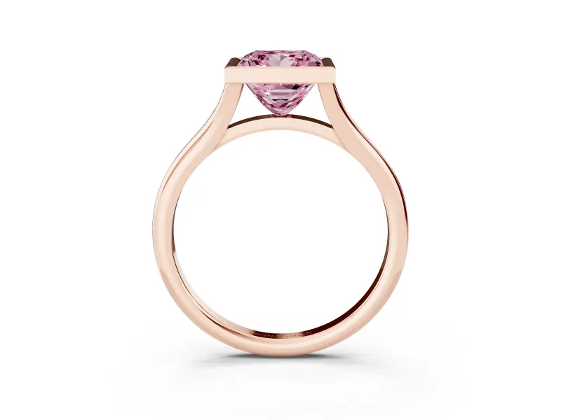 Fancy Pink Bezel Set Princess Cut Diamond Solitaire Ring Set in Rose gold with Tapered Band