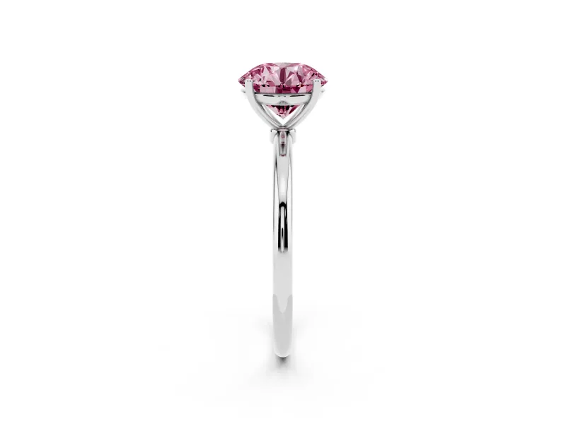 Round Thin Solitaire Engagement Ring Setting for a Fancy Pink Lab-Grown Diamond | Straight Plain Band | Sterling Silver