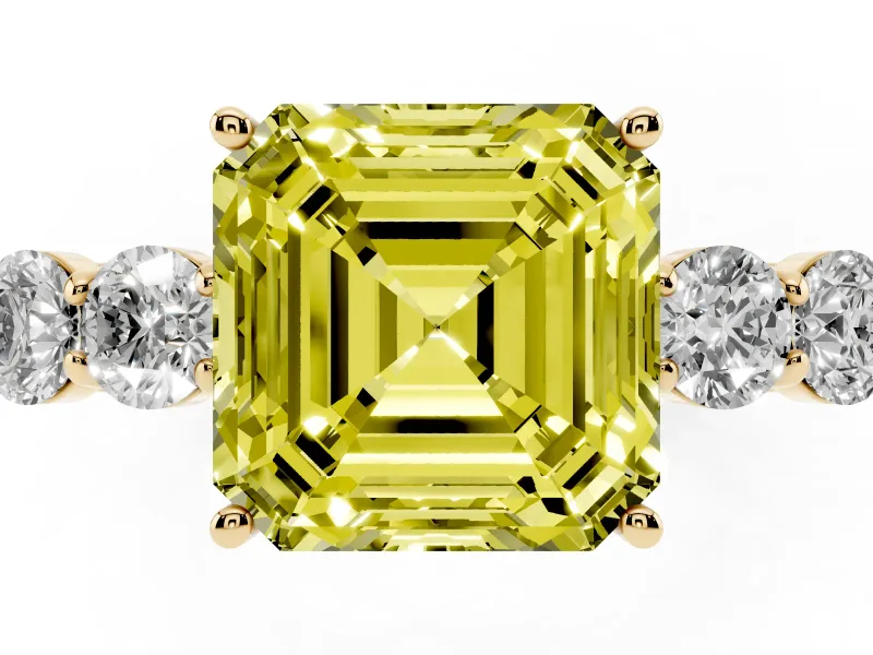 Asscher Cut 5 Stone Engagement Ring Setting for a Fancy Yellow Lab-Grown Diamond | Yellow Gold