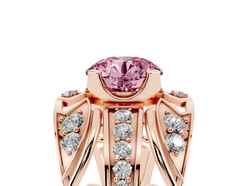 Round Art Deco Graduated Engagement Ring Setting for a Fancy Pink Lab-Grown Diamond | Rose Gold