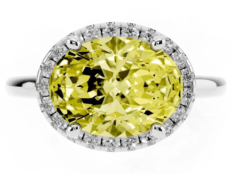 Oval Halo Engagement Ring Setting for a Fancy Yellow Lab-Grown Diamond | Plain Polished Band | White Gold