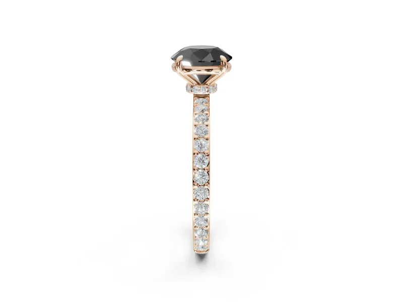 Round Hidden Halo Solitaire Engagement Ring Setting for a Black Center | Pavé Band | Rose Gold