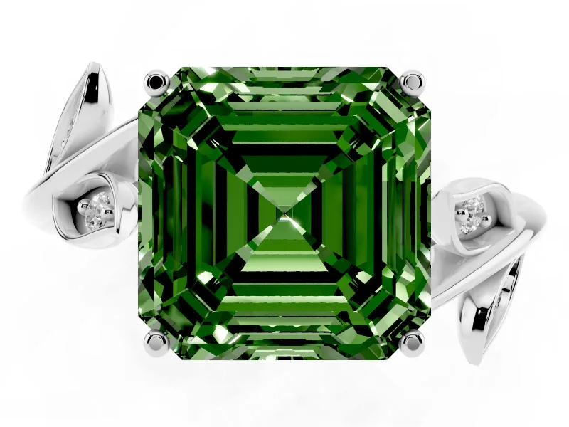 Asscher Cut Twisted Bypass Engagement Ring Setting for a Fancy Green Lab-Grown Diamond | Platinum