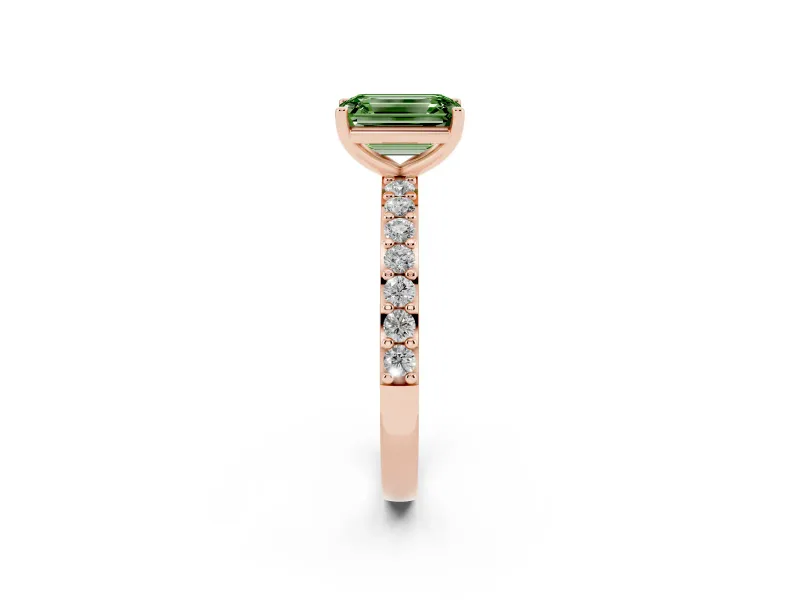 Emerald Cut Pavé Solitaire Engagement Ring Setting for a Fancy Green Lab-Grown Diamond | Single Row Band | Rose Gold