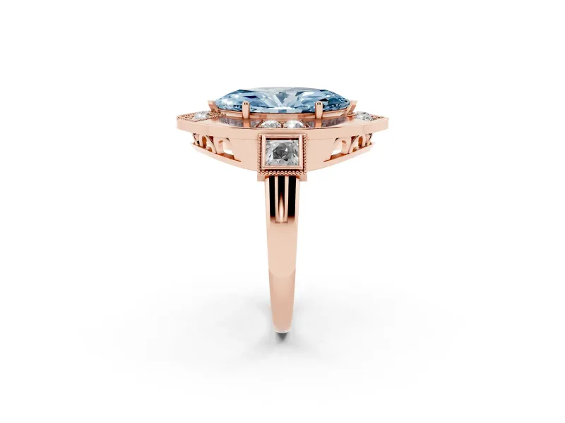 Marquise Milgrain Sectioned Halo Engagement Ring Setting for a Fancy Blue Lab-Grown Diamond | Rose Gold
