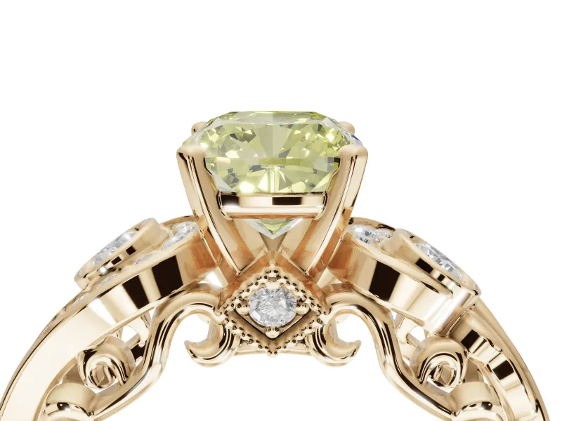 Cushion Cut Swirl Engagement Ring Setting for a Fancy Yellow Lab-Grown Diamond | Yellow Gold