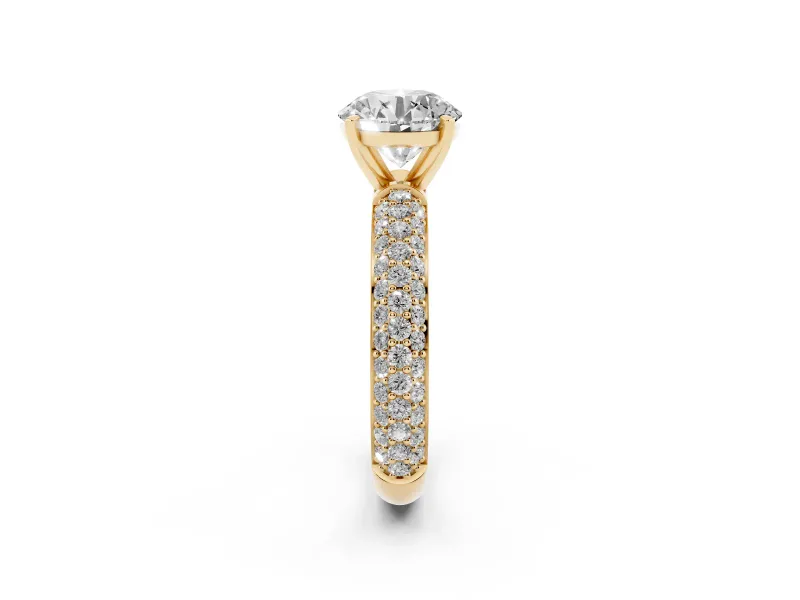 Round Pavé Solitaire Engagement Ring Setting | Domed Pavé Band | Yellow Gold