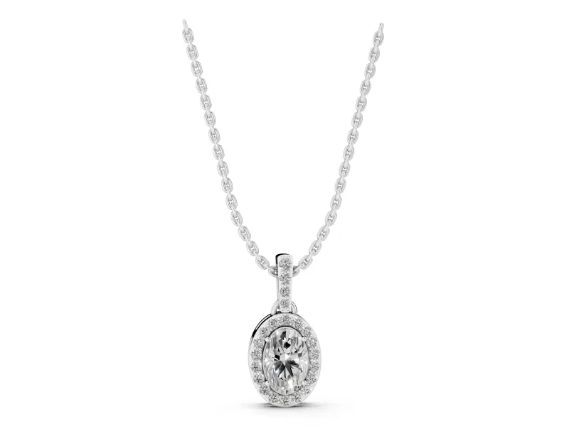 Oval Lab-Grown Diamond Pavé Halo Pendant Necklace | Pavé Bail | Sterling Silver