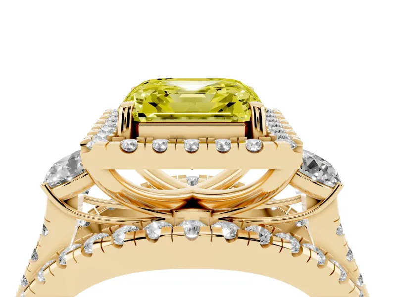 Asscher Cut Halo Engagement Ring Setting for a Fancy Yellow Lab-Grown Diamond | Yellow Gold - Design NV-24766