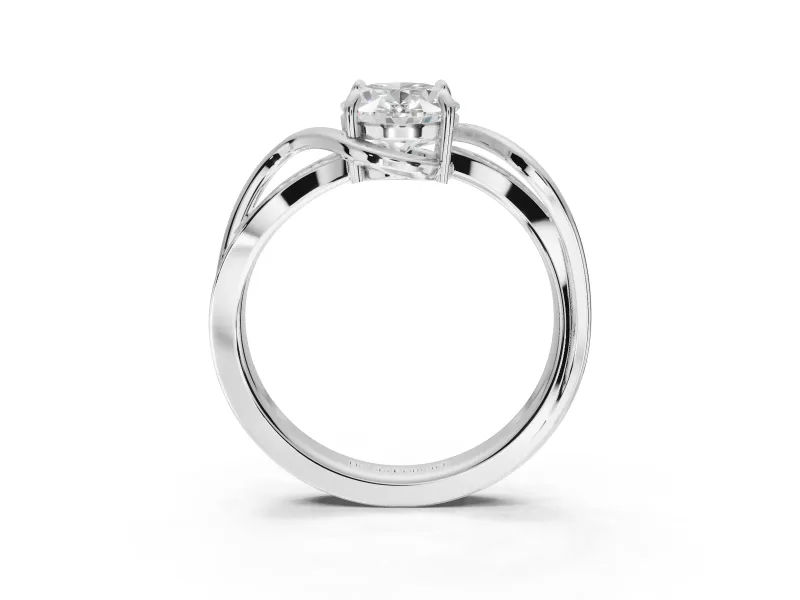 Oval Bypass Solitaire Engagement Ring Setting | Pavé and Plain Strands | White Gold