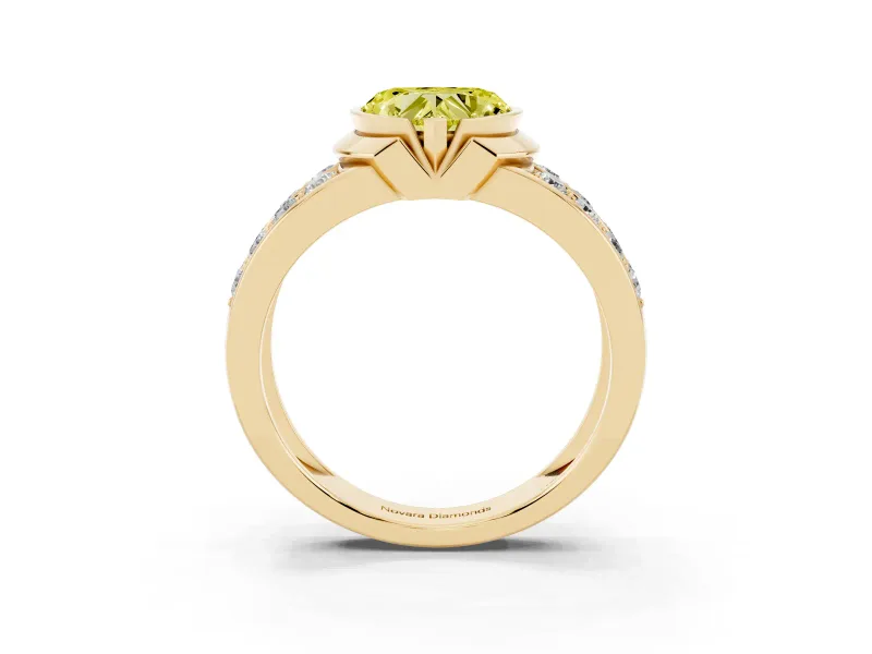 Heart-Shaped Half Bezel Engagement Ring Setting for a Fancy Yellow Lab-Grown Diamond | Channel Band | Yellow Gold