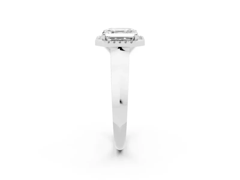 Asscher Cut Diamond Halo Ring Set in White gold with Cathedral Band and Prong Setting