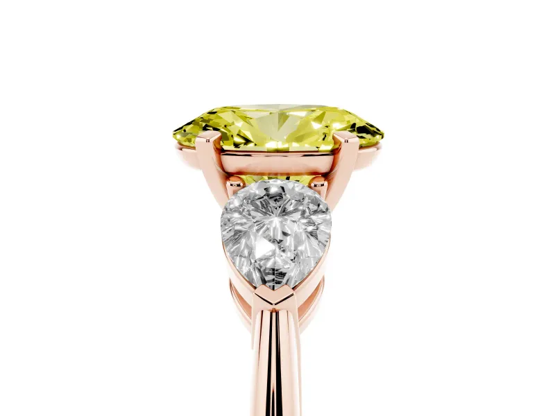 Oval Three-Stone Ring Setting for a Fancy Yellow Lab-Grown Diamond | Pear Side Stones | Rose Gold