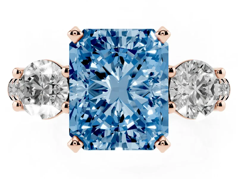 Radiant Cut Three-Stone Engagement Ring Setting for a Fancy Blue Lab-Grown Diamond | Rose Gold