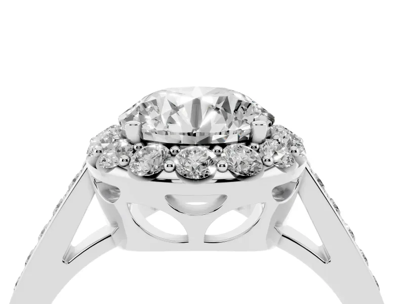 Round Floral Halo Engagement Ring Setting | Large Round Accents | Sterling Silver