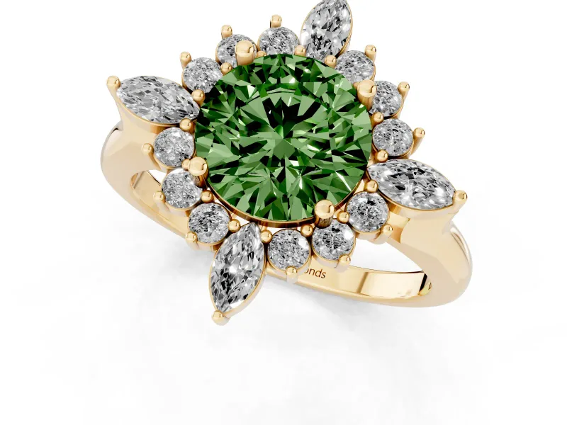 Round Engagement Ring Setting for a Fancy Green Lab-Grown Diamond | Yellow Gold - Design NV-24790