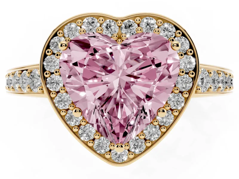 Heart-Shaped Framed Halo Engagement Ring Setting for a Fancy Pink Lab-Grown Diamond | Yellow Gold