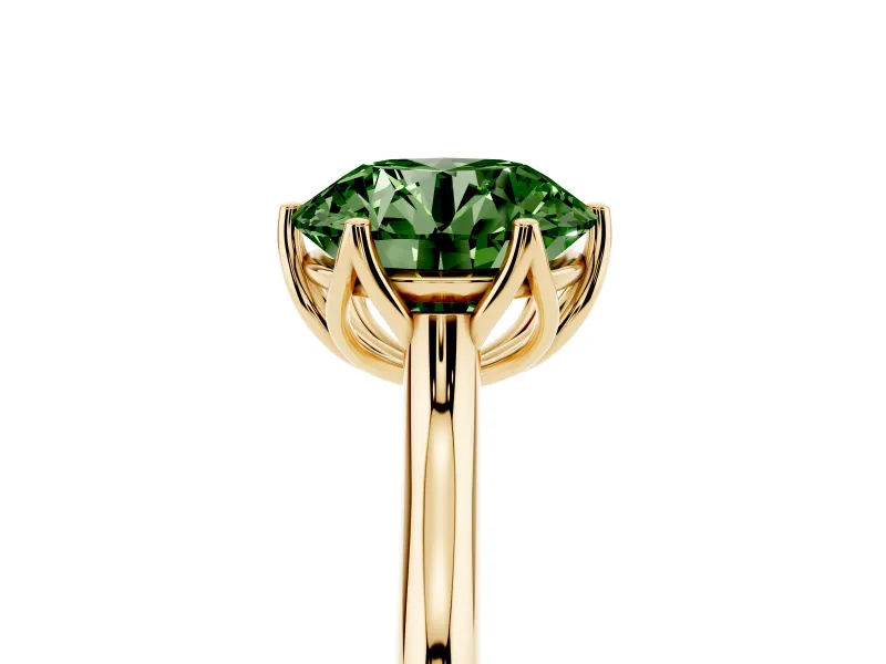 Round Cathedral Solitaire Engagement Ring Setting for a Fancy Green Lab-Grown Diamond | Tulip Gallery | Yellow Gold