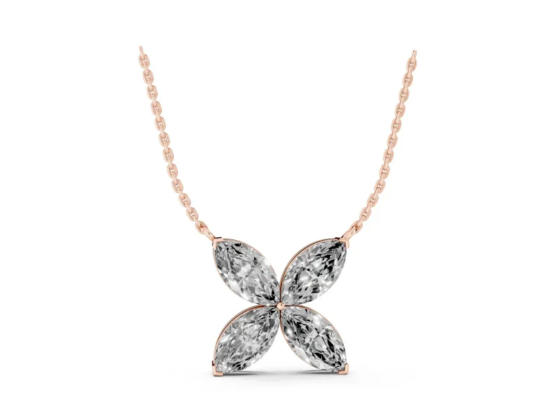 Marquise Lab-Grown Diamond Four-Petal Flower Pendant Necklace | V-Prong Tips | Rose Gold