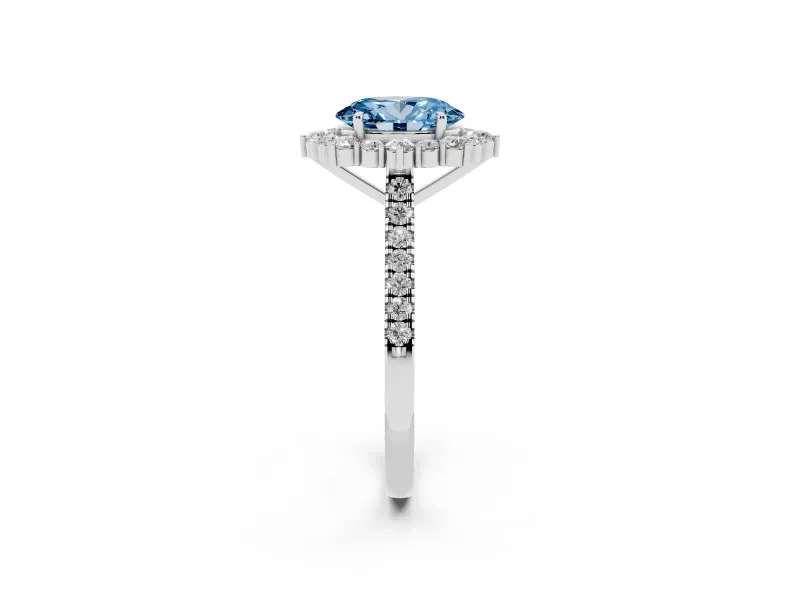 Oval Scalloped Halo Engagement Ring Setting for a Fancy Blue Lab-Grown Diamond | Single Row Pave | Sterling Silver