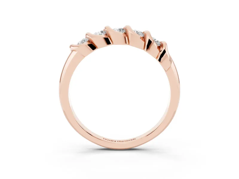 Round Diamond Eternity Band Set in Rose gold with Twist Prong Setting