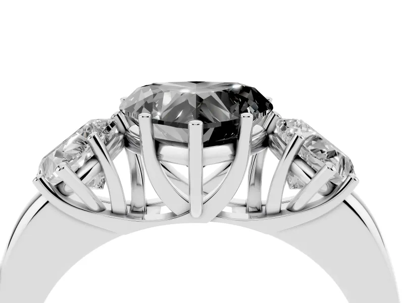 Heart-Shaped Three Stone Engagement Ring Setting for a Black Center | Plain Band | Platinum