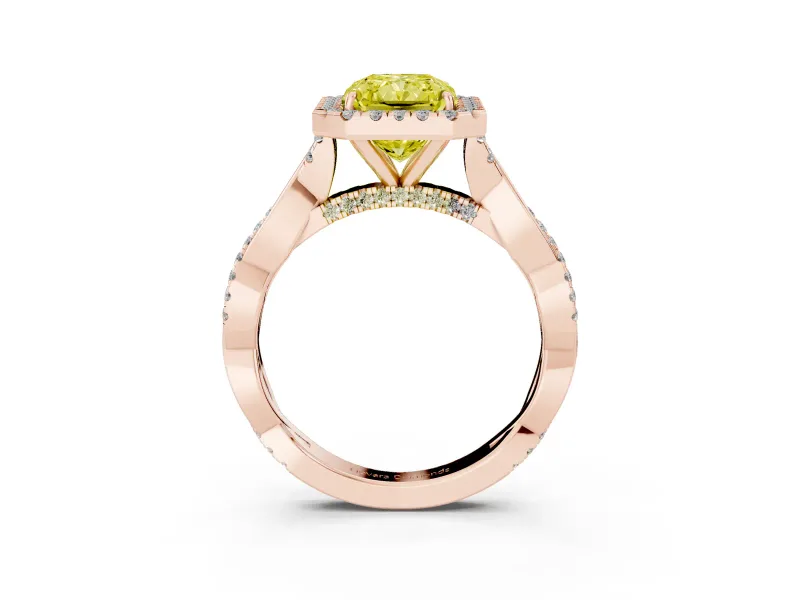 Radiant Cut Twist Halo Engagement Ring Setting for a Fancy Yellow Lab-Grown Diamond | Rose Gold
