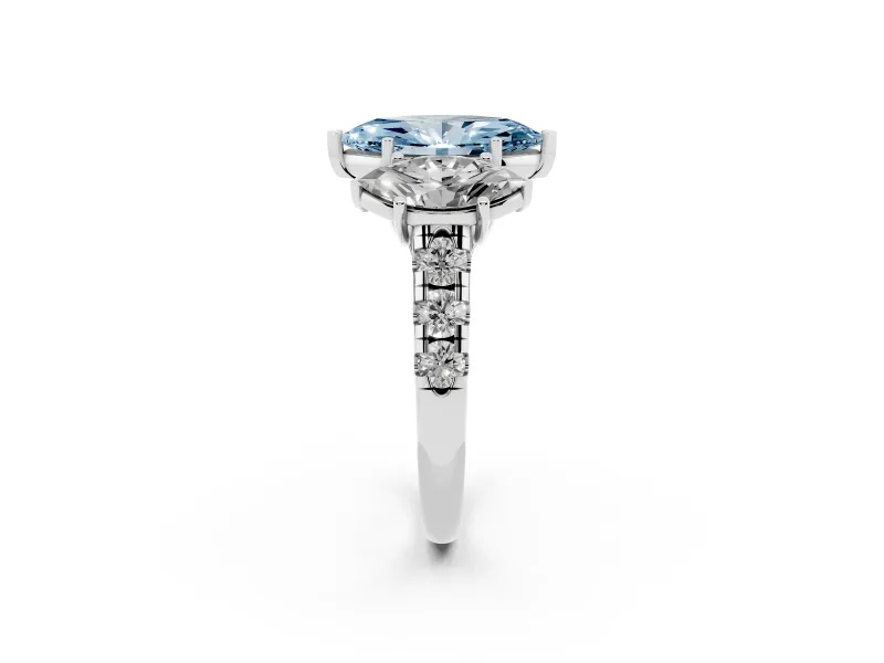 Marquise Three Stone Engagement Ring Setting for a Fancy Blue Lab-Grown Diamond | Accented Shoulders | Platinum