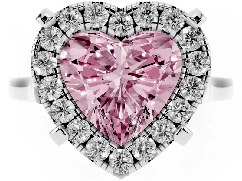 Heart-Shaped Claw Corner Halo Engagement Ring Setting for a Fancy Pink Lab-Grown Diamond | Plain Band | Sterling Silver