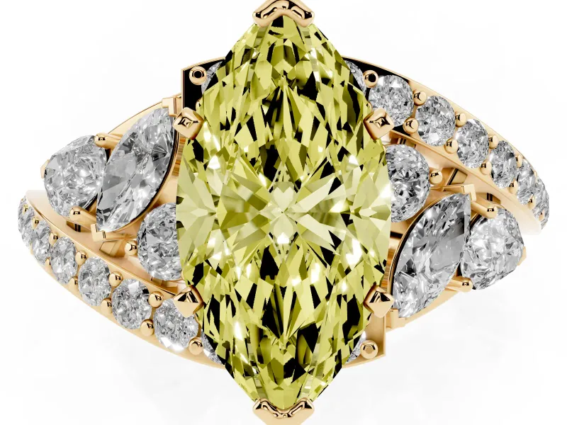 Marquise Bypass Pavé Engagement Ring Setting for a Fancy Yellow Lab-Grown Diamond | Yellow Gold