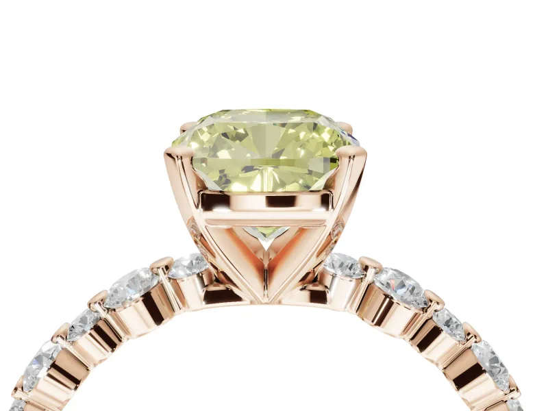 Cushion Cut Pavé Engagement Ring Setting for a Fancy Yellow Lab-Grown Diamond | Alternating Accents | Rose Gold