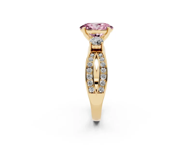 Oval Three-Stone Twist Engagement Ring Setting for a Fancy Pink Lab-Grown Diamond | Yellow Gold