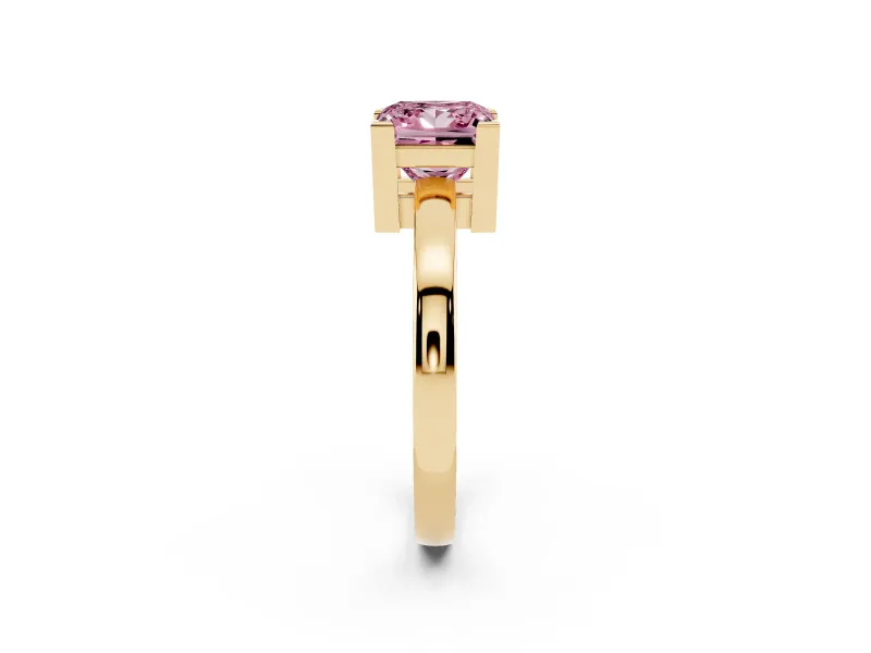 Princess Cut Solitaire Engagement Ring Setting for a Fancy Pink Lab-Grown Diamond | Flat Tab Prongs | Yellow Gold