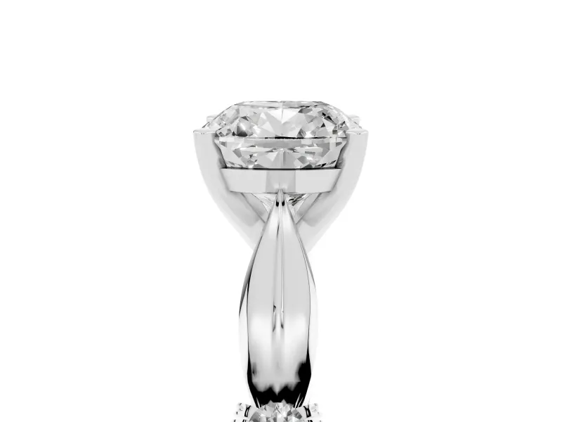 Cushion Cut Diamond Solitaire Twisted Band Ring Set in Silver with Accent Stones and Prong Setting